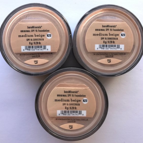 #NWT bareMinerals SPF15 Original Foundation Medium Beige N20 8g/0.28oz  Lot of 3 - Picture 1 of 2